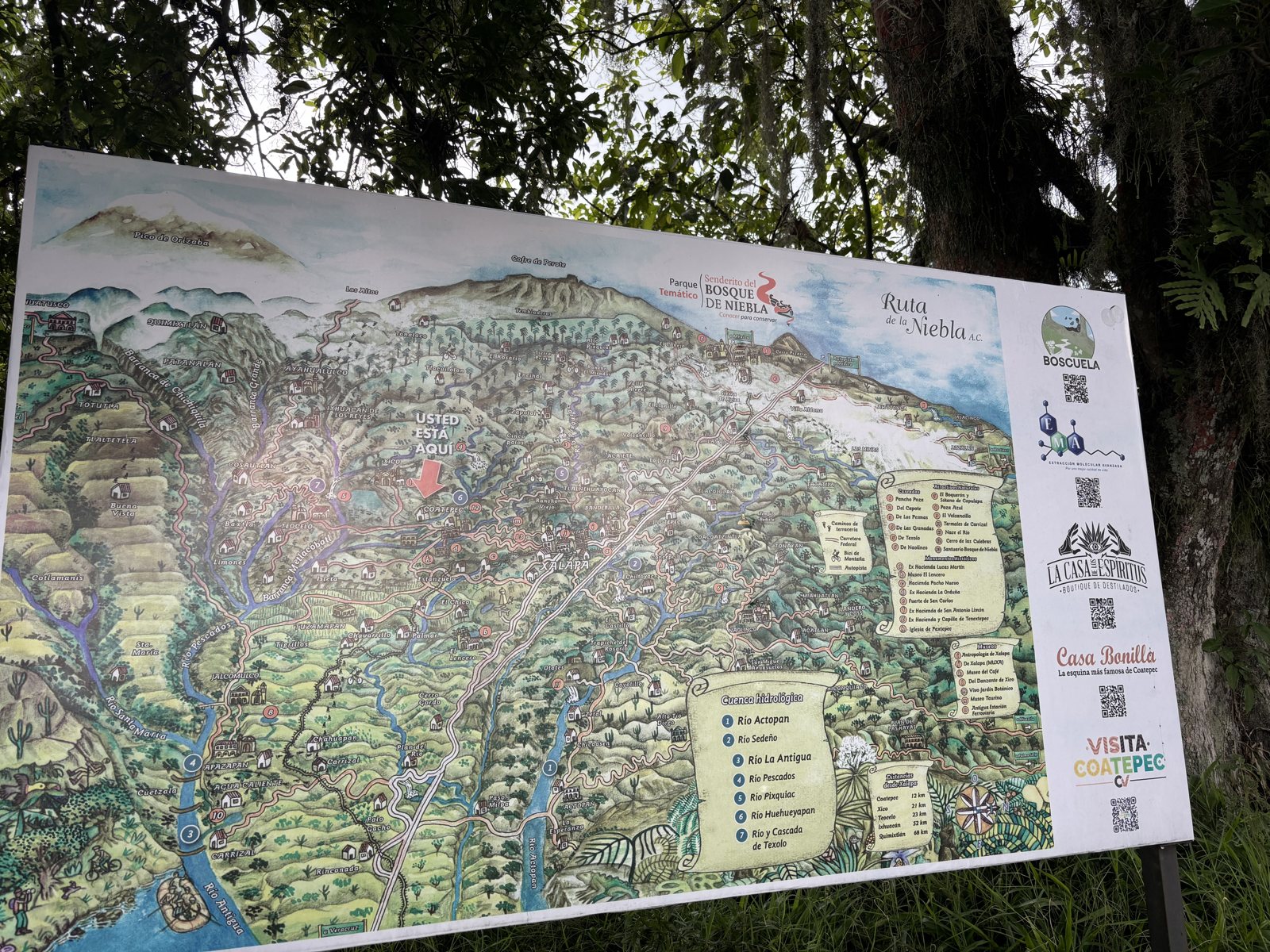 El mapa mural de la Ruta de la Niebla en la entrada del Senderito · foto: Bernard Uriza